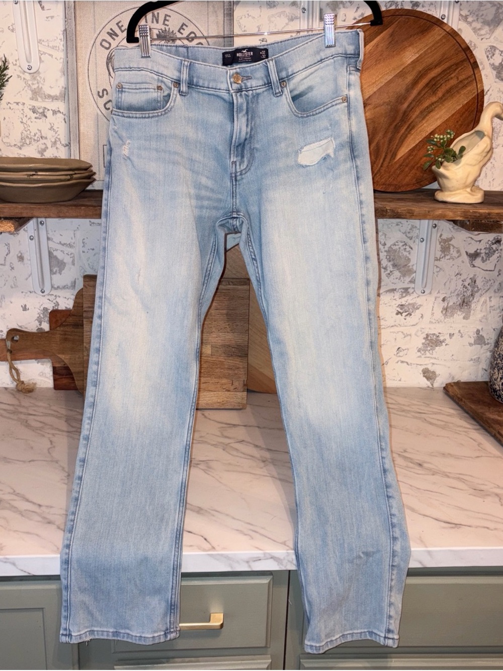 Hollister Slim Straight 32x32 Fade Distressed Denim Jeans Pants Men's Hipster